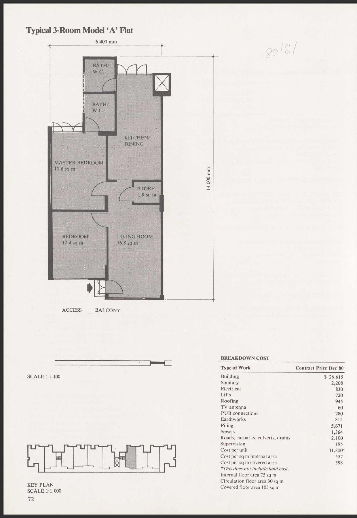 Published HDB Typical 3-Room Model A reference plan